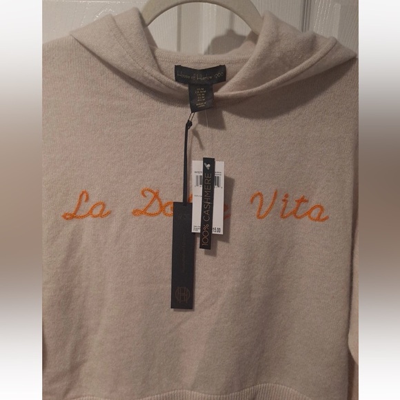 House of Harlow cashmere hoodie sweater La Dolce Vita nude orange XS/P MSRP $215 - Picture 3 of 3